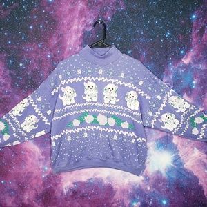 VINTAGE 80s Spumoni Franco Purple Dog Sweater M